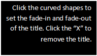 Text Box: Click the curved shapes to set the fade-in and fade-out of the title. Click the X to remove the title.