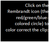 Text Box: Click on the Rembrandt icon (the red/green/blue-colored circle) to color correct the clip:


